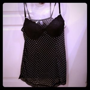 Black with white polka dots chemise and thong